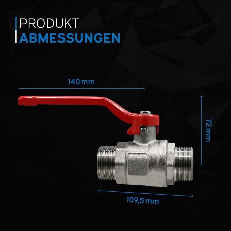 kör4u Brass Ball Valve with Red Steel Handle, 1 1/2