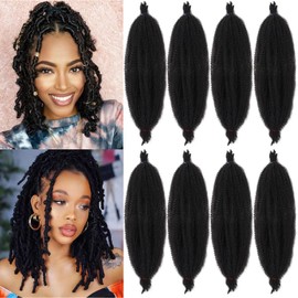 Mscat 16 Inch Pre-Separated Springy Afro Twist Hair 8 Packs Natural Black Marley Twist Crochet Braiding Synthetic Hair Extensions (8 Strands/Pack,1B#)