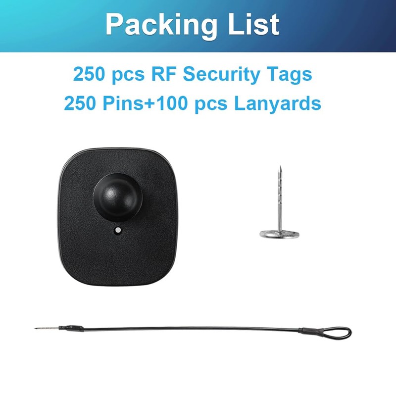 250Pcs 8.2Mhz RF Security Clothing Tags Black Retails EAS Clothes