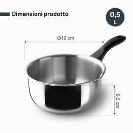 Lacor - 31312 - Casseruola diritta Garinox, acciaio inox, beccuccio versatore, manico ergonomico in bachelite, 0,5 litri, adatto all'induzione, non adatto al forno, lavabile in lavastoviglie, ø12cm