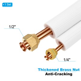 PATIKIL Mini Split Line Set, 10 Ft 1/4" 1/2" OD AC Extension Line Copper Pipe Tubing with Flared Nuts Thickened PE Insulated and Wire for Mini Split Air Conditioner HVAC Heat Pump System