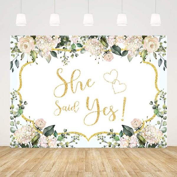 ABLIN 10x7ft She Said Yes Backdrop Pink Floral Bridal Shower Decorations Bachelorette Bride to Be Engagement Party Decorations She Said Yes Banner Photo Shoot Props