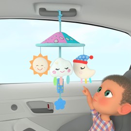Baby pram Mobile Toy, Car roof Handle Toys with Soft Rattle for 0 Months+ (Sky)