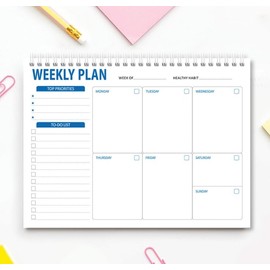 Undated Weekly Planner Notepad with Spiral Binding - 52 Sheets Habit Tracker and To-Do List Organizer for Work, Home, Fitness.