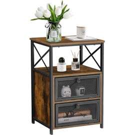 VECELO Nightstand Set of 1, End Table with Flip Drawer, Modern Night Stand for Bedroom,Living Room, Office, Easy Assembly, Classic Brown