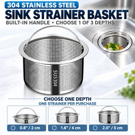 304 Stainless Steel Sink Strainer Basket with Handle – 0.8", 1.6" & 2" Depth Options for Kitchen Sinks