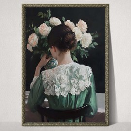 JCSMHVLA Abstract Women Paintings Emerald Green Wall Art Contemporary Artwork Minimalist Print Woman on Green Sofa Canvas Wall Art for Living Room 16x24inch No Frame