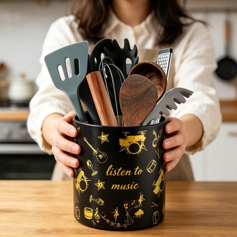 Howise 7" Music Utensil Holder, Large Kitchen Utensil Holder Organizer