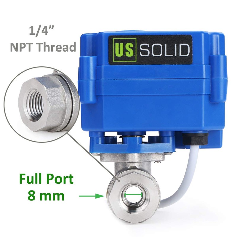 U.S. Solid Electric Ball Valve, 12V AC/DC (9-24V AC/DC) Electric