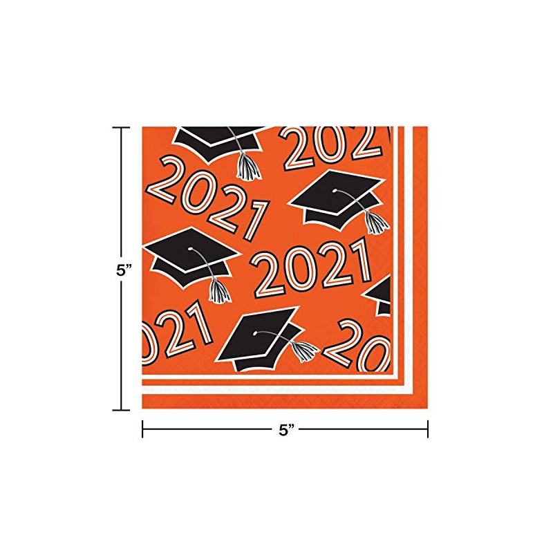Creative Converting Orange 2021 Grad Beverage Napkins, 5"