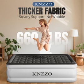 KNZZO Full Air Mattress with Built-in Pump, 18" Top Inflatable Mattress with Waterproof Flocking Fabric, Three-Minute Quick-Inflatable Bed. Portable Blow Up Mattress for Home, Outdoor and Guests
