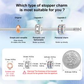 DALARAN 925 Sterling Silver 4pcs Rosegold Charm Stopper Spacer Bead for Charm Bracelets Christmas Charms for Women
