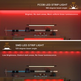 FCOB 16.4FT COB LED Strip Light Red Color, 12V 8MM Width Flexible High Density Uniform Bright 480LEDs/m Lights, CRI90+ Dimmable COB LED Tape for Cabinet Kitchen Indoor Decor(No Adapter & Controller)