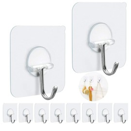 FOTYRIG Adhesive Hooks Heavy Duty Wall Sticky Hooks for Hanging Wall Hangers Without Nails 15lb(Max) 180 Degree Rotating Seamless Stick on Bathroom Kitchen Office Outdoors-10 Packs