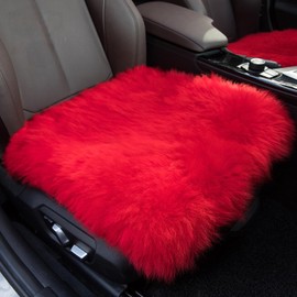 Sisha-A Winter Warmth: Universal Sheepskin Seat Cushion Cover - Natural Wool, for Cars, Trucks, SUVs & Vans - Cozy & Stylish Driving Companion Front Red
