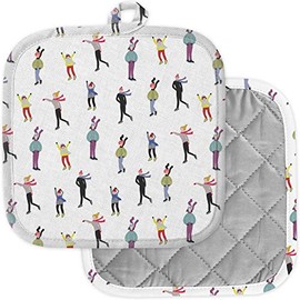 [Pack of 2] Pot Holders for Kitchen, Washable Heat Resistant Pot Holders, Hot Pads, Trivet for Cooking and Baking (Winter Ice Skating)