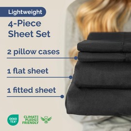 Full Size 4 Piece Sheet Set - Comfy Breathable & Cooling Bed Sheets Set - Hotel Luxury Bedding for Women, Men, Kids & Teens - Deep Pockets, Easy Secure Fit, Soft and Wrinkle Free - Oeko-Tex - Black