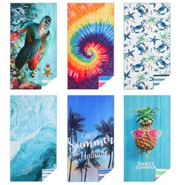 Casa Platino Beach Towel Set of 6 – Extra Large 71"x32" Sand Free Microfiber Towels, Quick Dry & Lightweight with Double-Sided Prints, Mesh Bag Included, Beach Bag Essentials for Travel – Maslin
