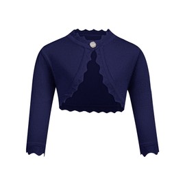 trudge Girls' Basic Bolero Children's Cardigan Long Sleeve Shoulder Jacket Short Bolero Jacket for Communion Dress Christening Dress Navy Blue 9-10 Years