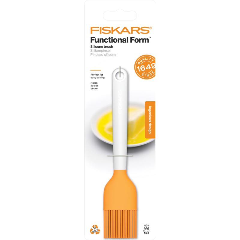 Fiskars Silikonpinsel, Länge: 19 cm, Kunststoff/Silikon, Orange/Weiß, Functional Form, 1023614