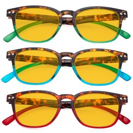 Eyekepper 3 Pack Vintage Design Blue Light Blocking Readers Blue Glare Filter Computer Reading Glasses Amber Tinted +2.00