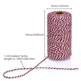 OITUGG 2 Rolls of Bakers Twine Red White - Cord Christmas with 14 Pieces Christmas Gift Tags - String Crafts for Christmas Crafts Tags Cards - 200 m / 656 Feet String Christmas
