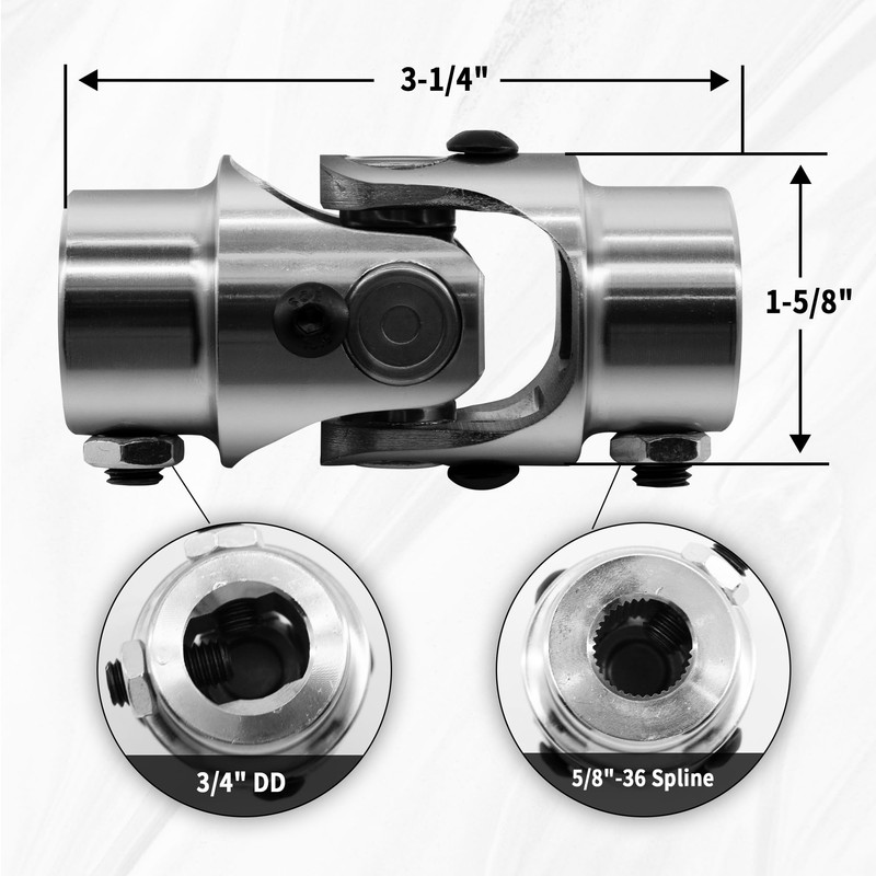 5/8" -36 Spline X 3/4" DD Chrome Steering Universal Joint