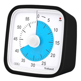Yunbaoit Upgraded Black Visual Timer with Protective Case, Silent 60 Minute Countdown Timer for Kids and Adults with Low Power Reminder VT01(Black Blue)