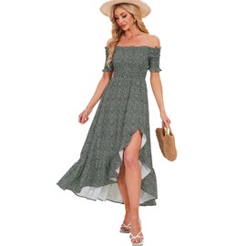 Breezy Lane Women's Floral Print Off Shoulder Split Dress Boho Long A Line Dress