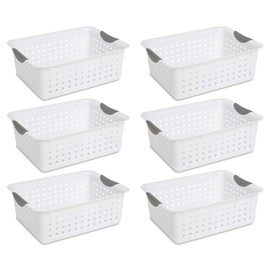 Sterilite 16248006 Medium Ultra Basket, White Basket w/ Titanium Inserts, 6-Pack