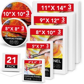 ESRICH Canvas Boards for Painting-21 Pack Blank Canvas Boards-4x4, 5x7, 8x10, 9x12, 11x14, Round Canvas D8, D10, Cotton Primed Canvas Panels, Painting Canvas for Oil, Acrylic, Watercolor.