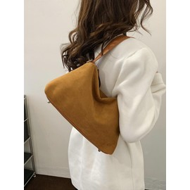 Women Suede Tote Bag Vintage Velvet Crossbody Bag 2025 Shoulder Bag Fall Winter Handbag Pillow Purse, Brown, Suede Bags