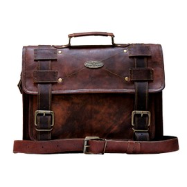 Handmade World Laptop Bag Vintage Men Brown Leather Briefcase Messenger Bags (13" X 18")