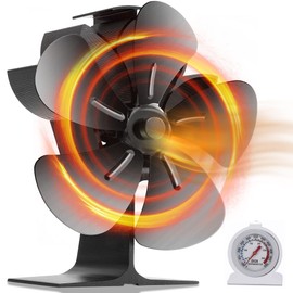 Stove Fan, Firepower Fan, 5 Blades, Aluminum Fireplace Fan, Eco Fan, Air Circulation, No Power Supply, Energy Saving, Fireplace Supplies, Stove, Heat Supply, Steel, For Heating, Cold Protection, Thermometer Included