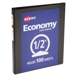 Avery Economy View 3 Ring Binder, 0.5" Round Rings, 1 Black Binder (05751)