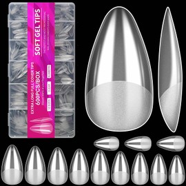 Soft Gel Nail Tips Medium Almond, 600 PCS Pre Buff Full Cover Shaped Nail Extenison Tips Half Matte Gel X Nail Tips Acrylic False Nail Tips