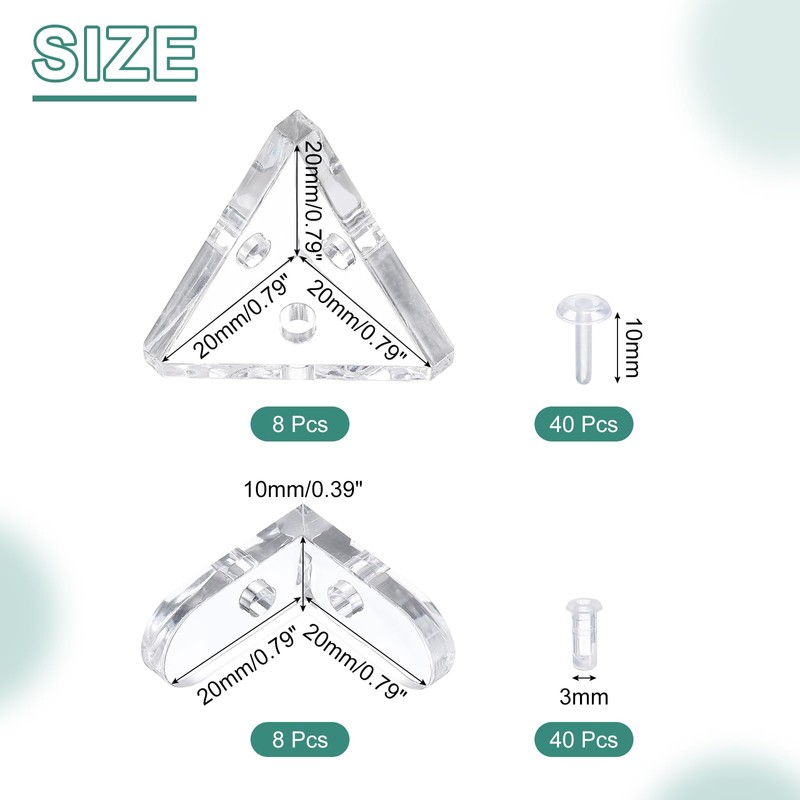 sourcing map 8 Set Acrylic Corner Bracket L-Shaped and Triangle