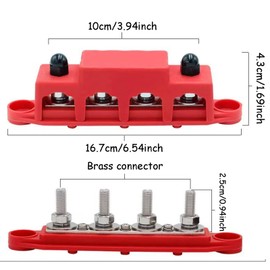 Yilceemy M8 Power Distribution Block with 4 Bolts, Bus Bar Distribution Block, Suitable for 12V-48V Cars, Ships, Solar Energy Systems