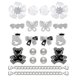 Bling Shoe Charms，Jewelry Croc Chain Shoes Accessories for Women Girls，Luxury Rhinestone Silver Bling Croc Shoe Charms for Clog,Cute Designer Croc Shoe Decoration Jewels Butterfly Flower for Birthday Party Favors