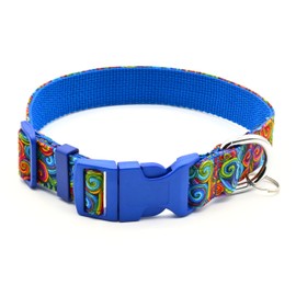 Rainbow Swirls Dog Collar - Psychedelic - Colorful - Geometric - 5 Sizes - 5/8 Inch or 1 Inch Wide - Handmade by Green Acorn Kitchen (Large 14-21", 1 Inch Wide)