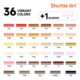 Shuttle Art 36 Colors Skin Tone&Hair Art Markers, Dual Tip Alcohol Based Marker Pen Set Contains 1 Blender 1 Carrying Case 1 Marker Pad Perfect for Kids & Adults Portrait,Comic, Anime, Manga