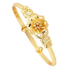 VJOSA Fashion Simple 18K Gold Plated Flower Pattern Adjustable Thin Cuff Bracelet(Gold)