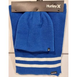 Hurley New Hurley Winter Scarf and Beanie Hat Combo Blue/ White SZ OSFM