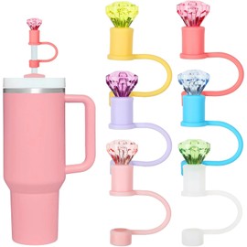 Red Diamond Straw Cover Silicone Reusable Straw Topper Shining Colorful Straw Caps 10mm/0.4In Straw Lids Protectors for 30/40 OZ Tumbler Cups Accessories