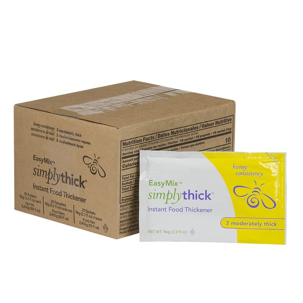 SimplyThick EasyMix | 25 Count of 96g Bulk-Serving Packets | Gel Thickener for Those with Dysphagia & Swallowing Disorders | Creates An IDDSI Level 3 - Moderately Thick (Honey Consistency)