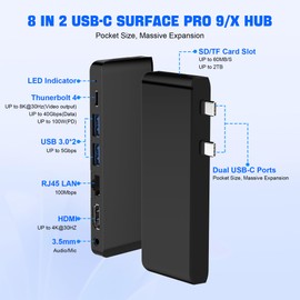 Surface Pro 9 Docking Station with 4K HDMI, USB-C Thunderbolt 4 (8K@30Hz Video+40G Data+100W PD), 100M RJ45, 2 USB 3.0, SD/TF Card Slot, 3.5mm Audio, Triple Display for Surface Pro 9/Pro X