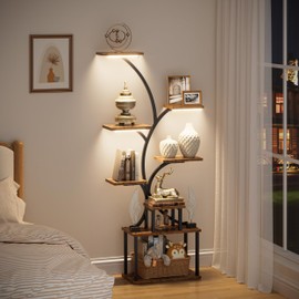 POZILAN 8 Tier Corner Shelf with LED Light, 62.2” Tall Display Shelf, Corner LED Bookshelf Display Cabinet Case with Lights, Collectibles Display Shelf for Living Room,Bedroom Decor