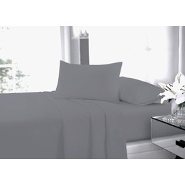 Fitted Bed Sheet With FREE Pillow Case Poly Cotton GREY DOUBLE