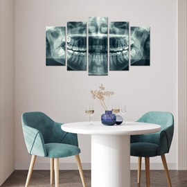 Modern 5 Panel Canvas Wall Art X-Ray Dental Tooth Oral Panoramic The Picture Teeth Decay Print for Dental Room Stretched And Framed For Living Room Ready To Hang