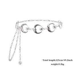 JKJF Sun Star Moon Waist Chain Metal Chain Belt Fashion Dress Chain Belt for Women Girls - Silver